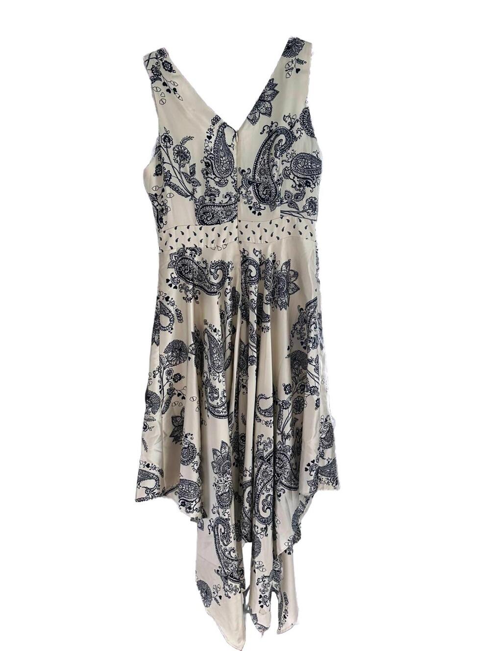 Motivi Cream and Navy Paisley Asymmetrical Dress